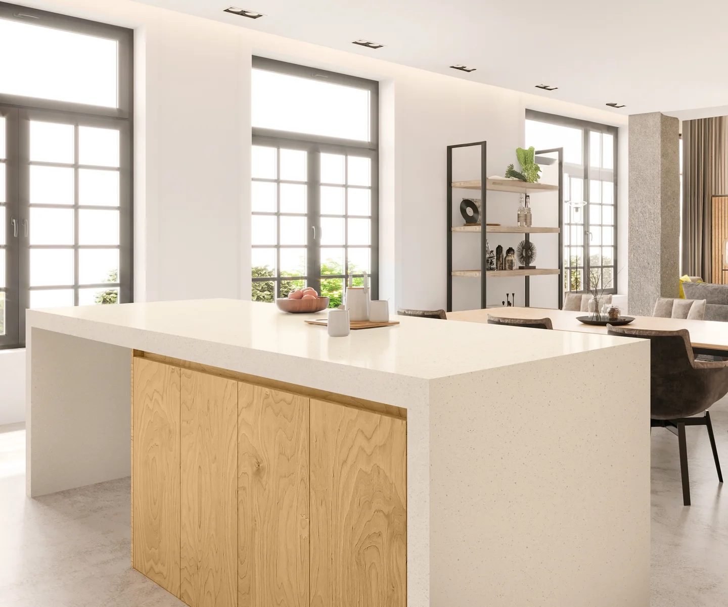 Bright kitchen with a pale countertop island